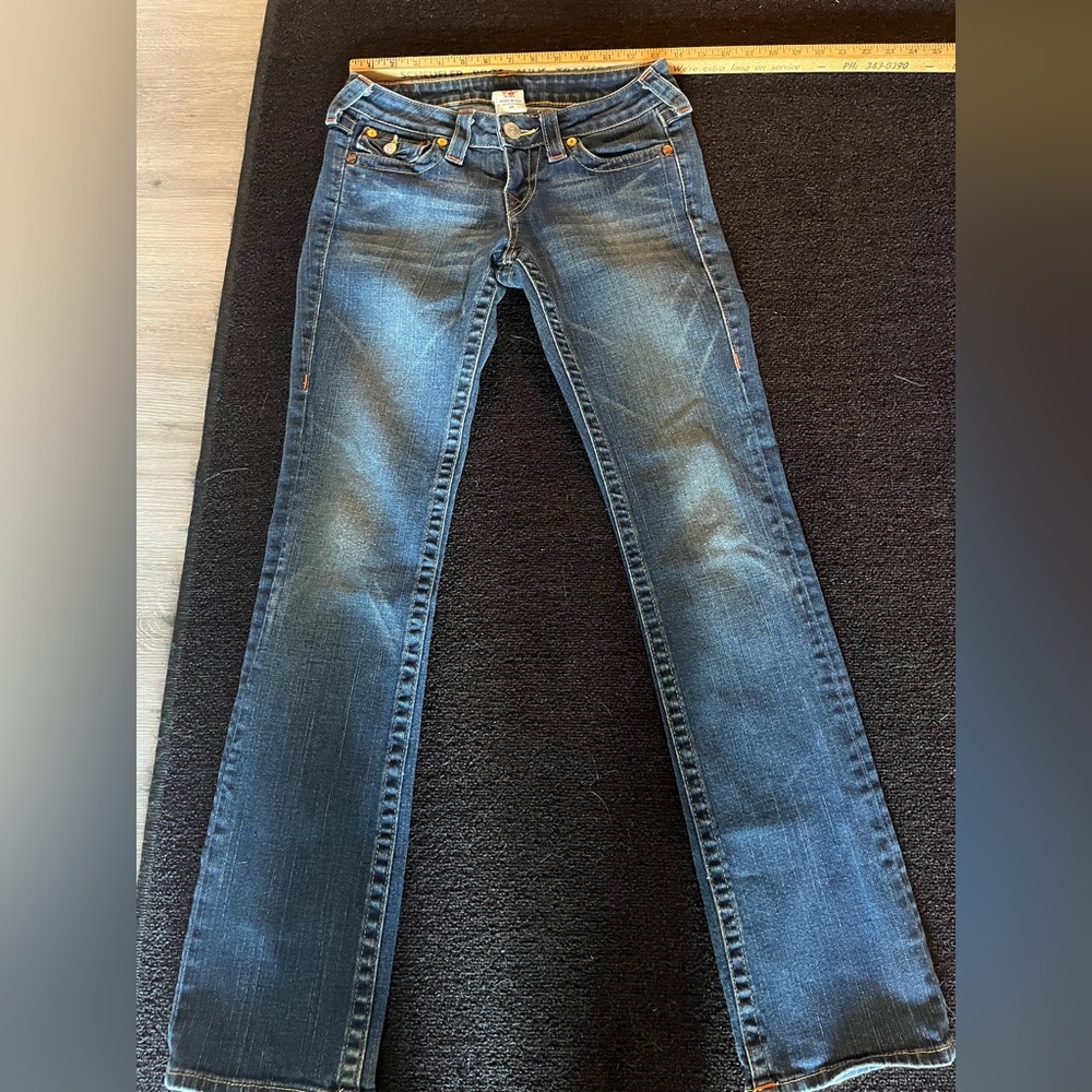 True Religion Vintage Straight Leg Jeans Medium Wash Low Rise Casual 25